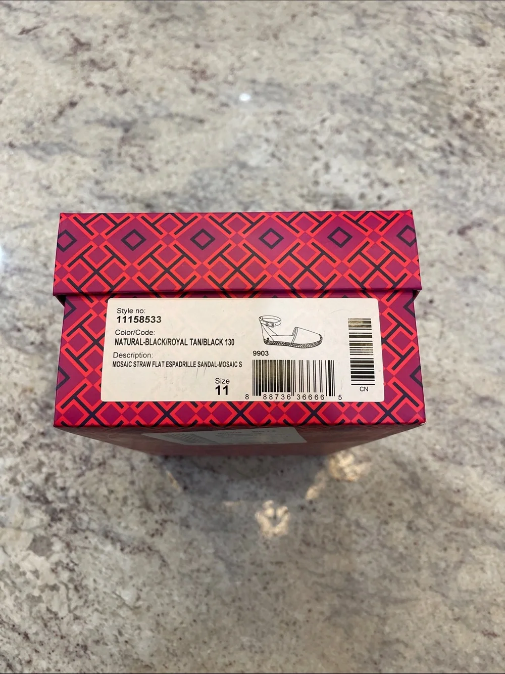 Tory Burch Mosaic Straw Flat Espadrille Sandals Size 11 – Black Natural Like New
